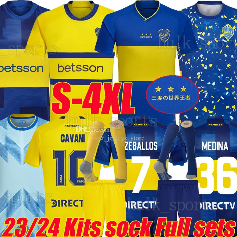 4xl Benedetto Cavani 23/24 Boca Juniors Cup årsdag Soccer Jerseys Villa Salvio Camisa de Futebol Football Shirt Tevez Carlitos Medina Vazquez Men Kids Kits Sock