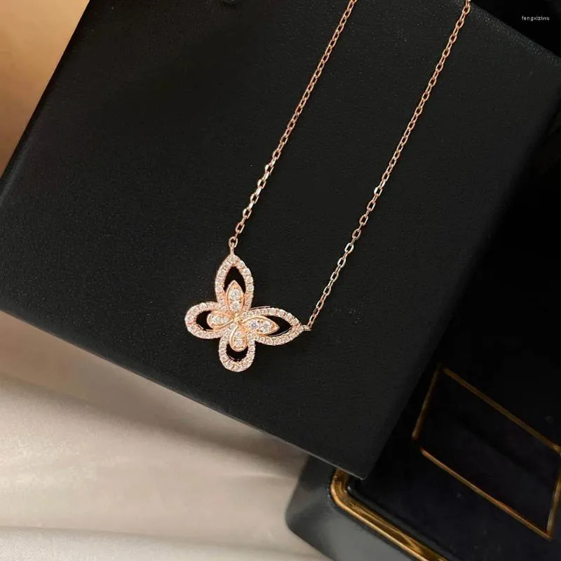 Pingentes de alta moda S925 Colar de prata esterlina para mulheres Cristal Butterfly Pingente Chain Fine Jewelry Gift