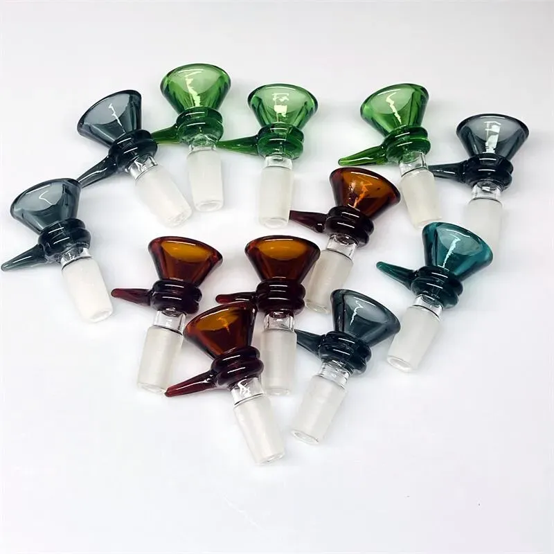 Thick 14mm Male Glass Bowl For Hookah Smoking Tobacco Colorful Funnel Amber Blue Green Clear Pink Gray Herb Dry Oil Burners Water Dab Rig Bongs