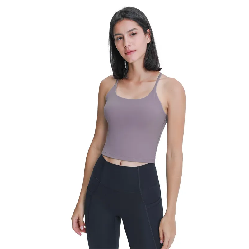 lu Reggiseno Fitness da donna Top Girocollo Fintness Canotta Canotta Solido Allenamento Traspirante Crop Top Donna DT038