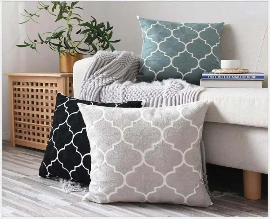 Home Decor Embroidered Cushion Cover Grey Black green Geometric Canvas Cotton Square Embroidery Pillow Cover 45x45cm Pillow Sham13043668