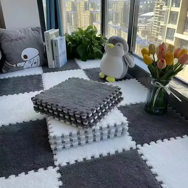 Plush Carpet Bedroom Splicing Square Thickened Floor Mat Living