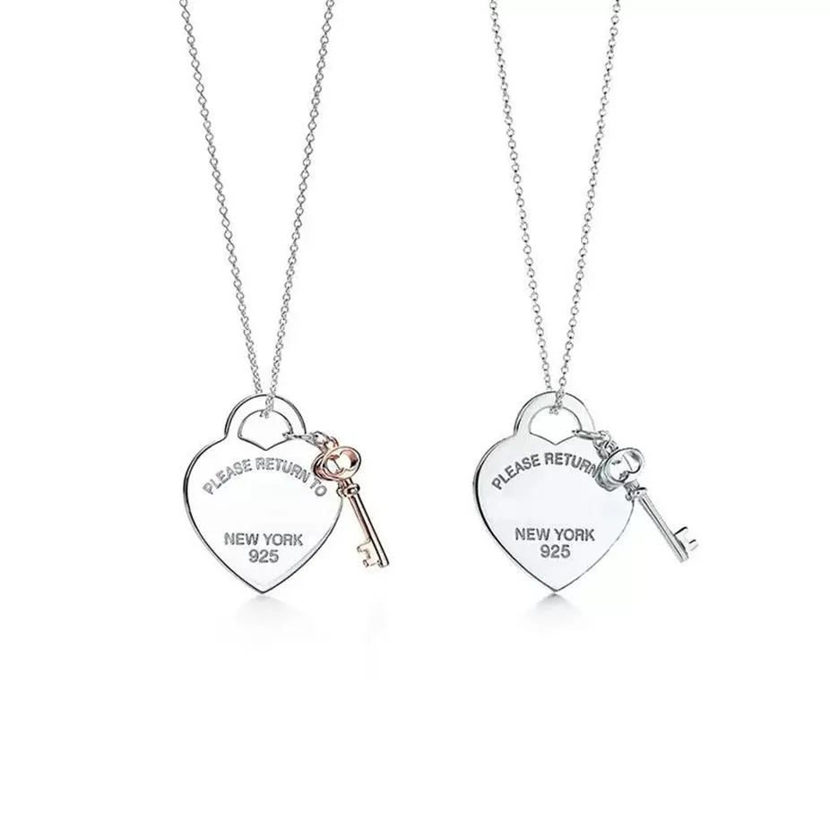 Mode luxe collier pendentif en acier inoxydable en forme de coeur clé pendentif collier original 925 argent amour collier pendentif femelle213e