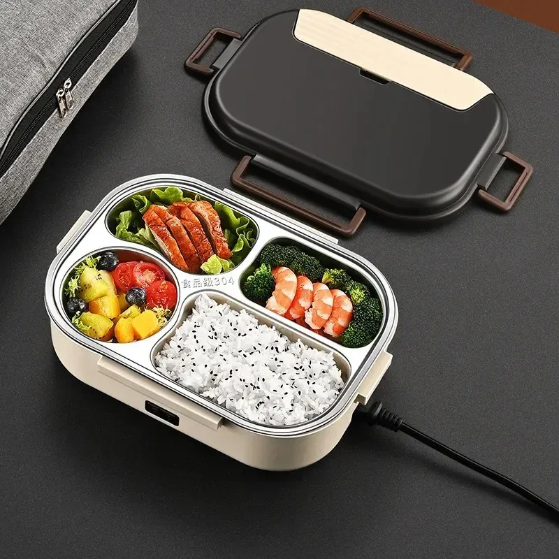 Boîtes à lunch chauffées électriques Isolation alimentaire en acier inoxydable Bento Boîte à lunch Home Portable Keep Warm Lunch Box avec sac de rangement 231221