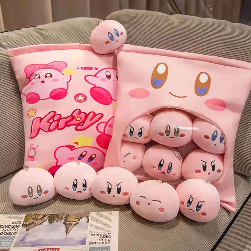 Pink Kirby Game Figures A Plushie Bag With 6 Pendant Dolls Pudding Pillow Toy Stuffed Animals Kawaii Plush Cushion For Gift 231221