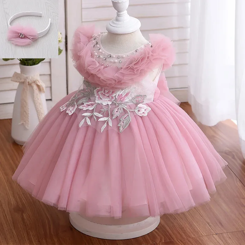 Yoliyolei Fluffy Collar Baby Girl Dress Flower Wedding Dresses Party Ball Gown Appliques Kids Friendly Clothes with beading 231221