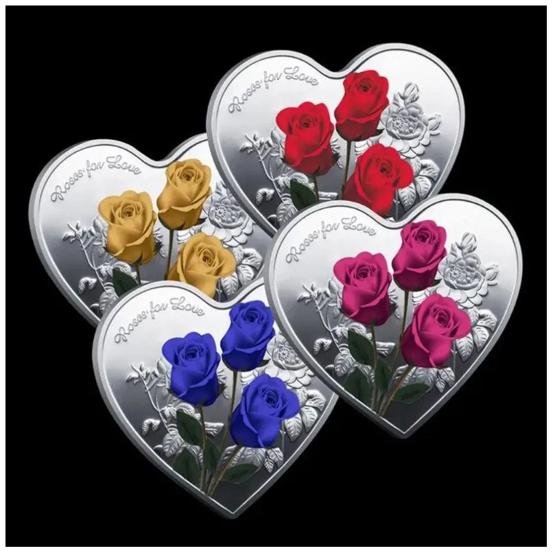 Autres fournitures de fête festives en forme de coeur Rose Saint Valentin Cadeau Pièces commémoratives en métal 52 langues Je t'aime Médaille Challen DH807