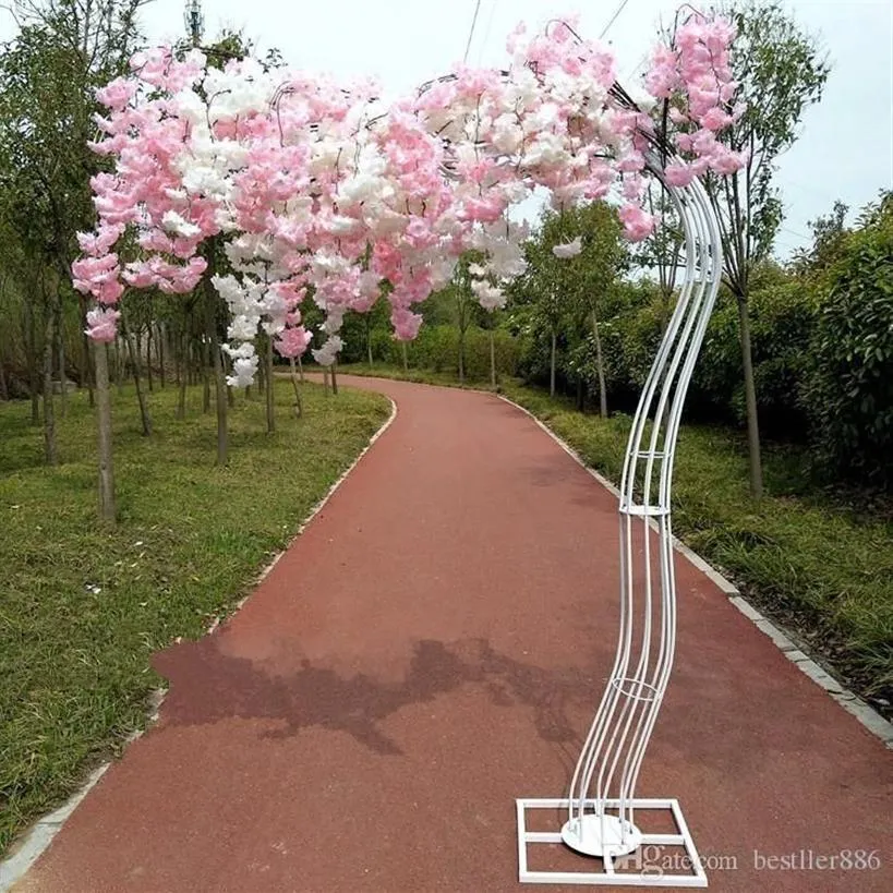 2 6m hauteur blanc artificiel cerise fleur de fleur arbre simulation de plomb fleur de cerisier avec arche de fer pour le mariage des pièces de mariage 182h