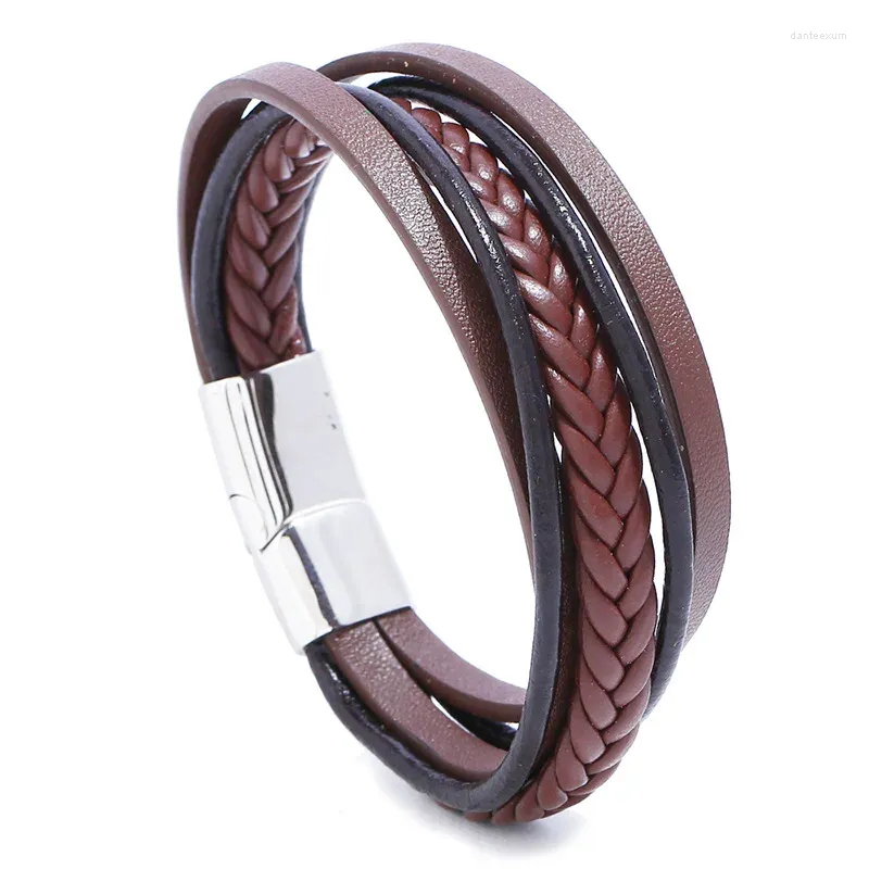 Bangle Klassieke lederen armband Heren Hand Charme Sieraden Handgemaakte gevlochten meerlaagse roestvrij magnetische gesp Cadeau voor coole jongens