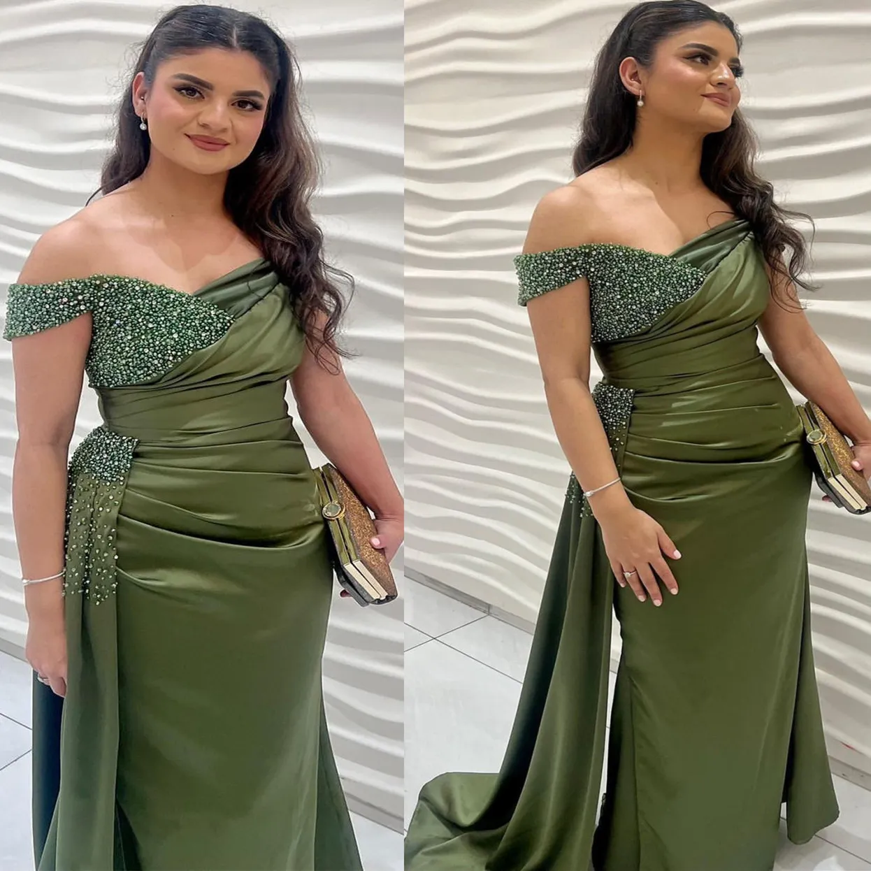 2024 Aso Ebi Green Mermaid Prom Dress Beaded Satin Evening Formal Party Second Reception Birthday Engagement Gowns Dresses Robe De Soiree ZJ370