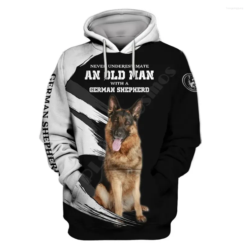 Herenhoodies Onderschat nooit een oude man met een Duitse herder 3D volledig bedrukte truien Straattrainingspak Love Dog 01