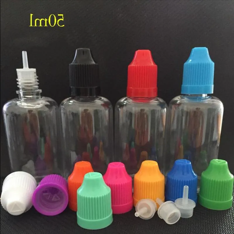 Bouteille en plastique 5 ml 10 ml 15 ml 20 ml 30 ml 50 ml flacons compte-gouttes en PET avec bouchons à l'épreuve des enfants pointes fines bouteilles de vapeur liquide E Wqaob