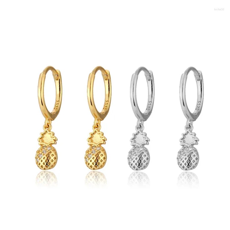 Boucles d'oreilles cerceaux Ryju 925 STERLING Silver Sweet Fruit Pineapple Charm Mélange Zircon Huggie Oreille Piercing Srononde Oreille d'oreille pour les femmes