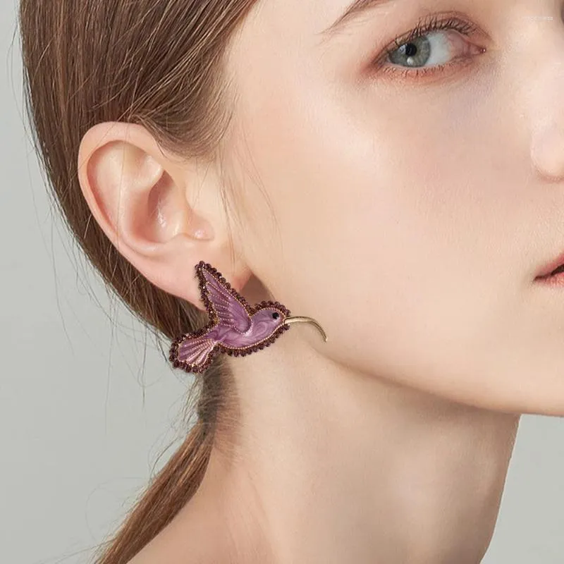 Studörhängen för kvinnor legering stor färg lysande strass kristall kolibri uttalande bling present sh smycken tillbehör