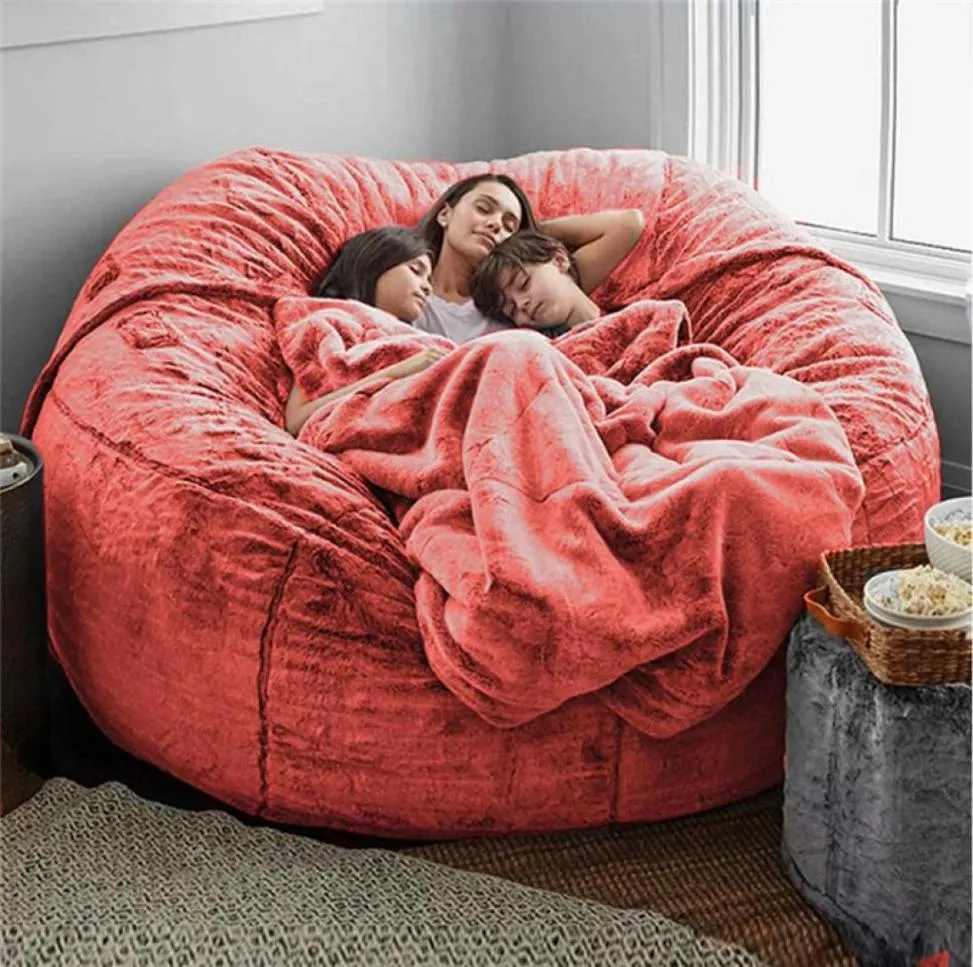 Couvre-chaise en faux fourrure Big Round Bean Sac Souge Détendez-vous géant doux moelleux sans garnitures canapé-lit salon salon FURN6272255