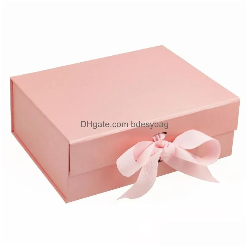 Gift Wrap Gift Wrap 5Pcs Rectangar Pink Box Packing Bow Fold Wedding Festival Commercial Custom Logo Wholesale Packaging For Business Dhtck