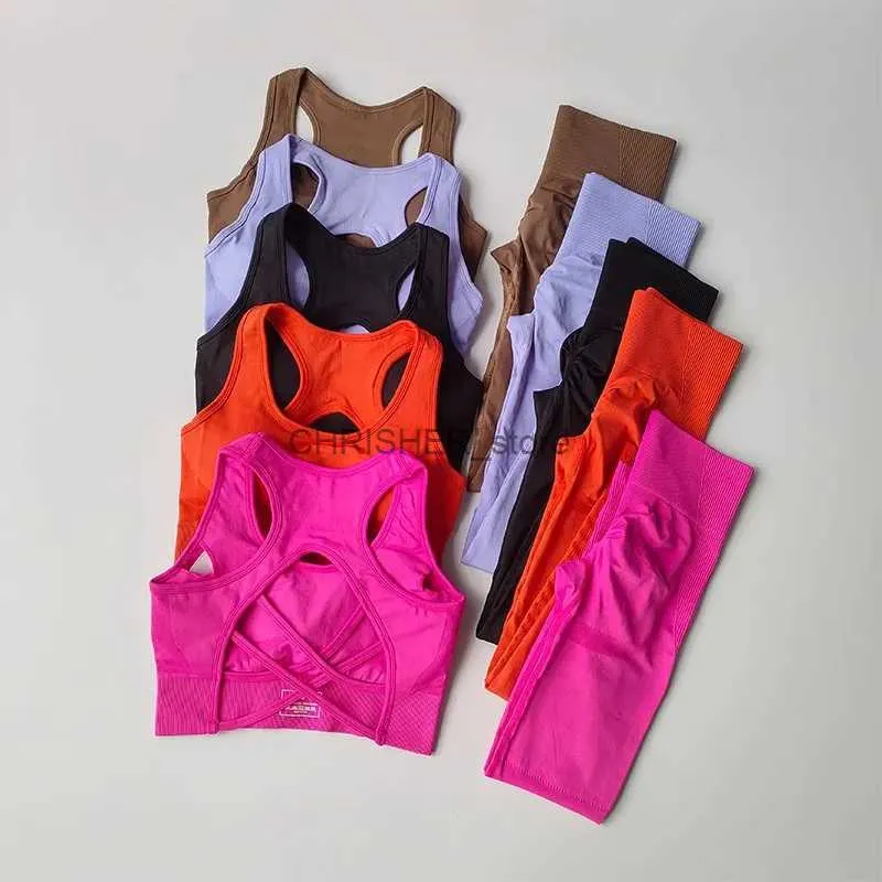 Yoga outfit sömlöst gym set skönhet tillbaka yoga bh och leggings 2 styck uppsättningar kvinnor utgör kvinnliga fitnesskläder träning kvinnor sport setl231221