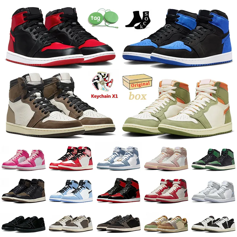 With Box Jumpman 1 Basketball Shoes Satin Bred Royal Reimagined Celadon Trainers Pink Denim Lost and Found Reverse Mocha Low 1s Cactus Jack Black Phantom Sneakers