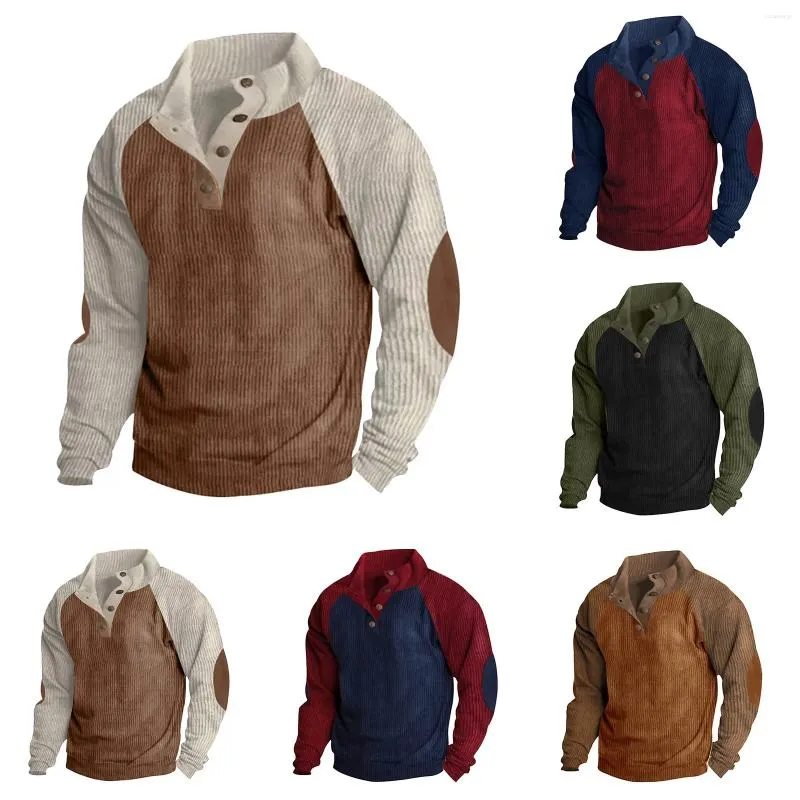 Men's Casual Shirts Fashion Autumn Long Sleeve Corduroy Patch Button Solid Color Blouse And Pants Set Mad Happy Sweatshirt