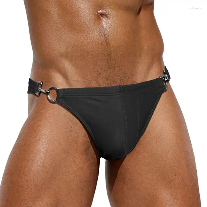Men's Swimwear Metal Buckle Sexy Close Fitting Buttocks Swimming Pants Beach Shorts Pure Cotton