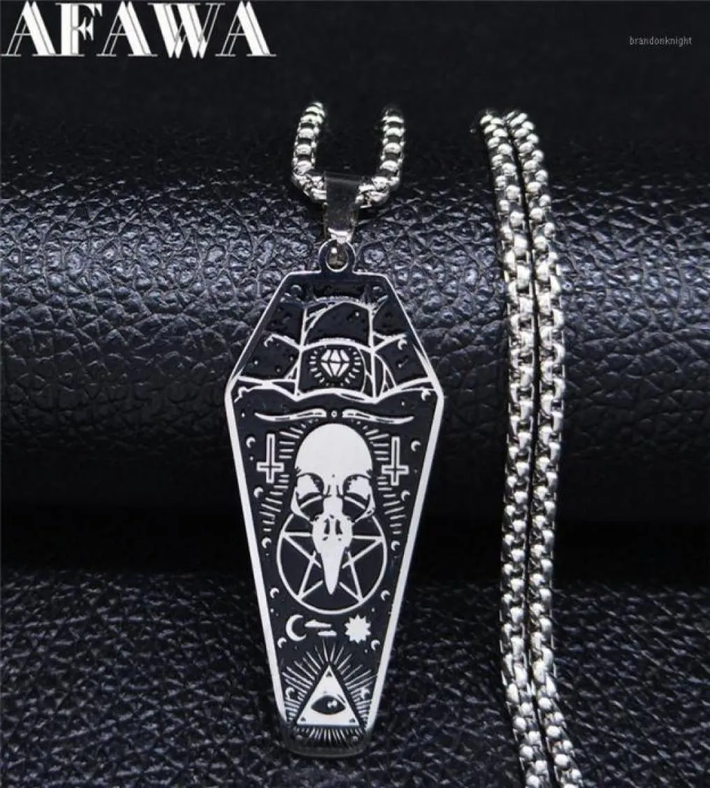 Afawa Witchcraft Vulture Coffin Pentagram Inverterad Cross rostfritt stålhalsband hängsmycken Kvinnor Silverfärgsmycken N3315S0215163008