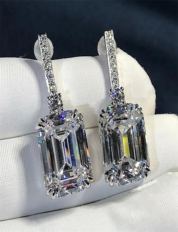 Luxury Emerald Cut 3CT Lab Diamond Dangle Earring Real 925 Sterling Silver Jewelry Party Wedding Drop Earrings For Women Bridal 218632202