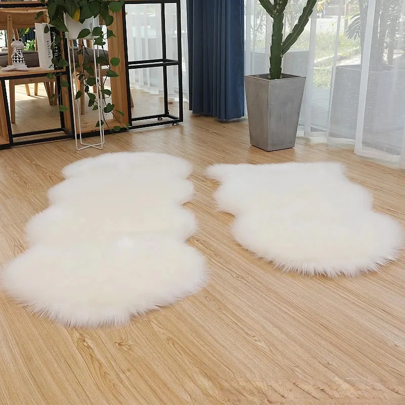 Plush Soft Sheepskin Bedroom Carpet Imitation Wool Pad Long Hair Bedside Mat Sofa Cushion Rugs Living Room Fur Carpet 231221