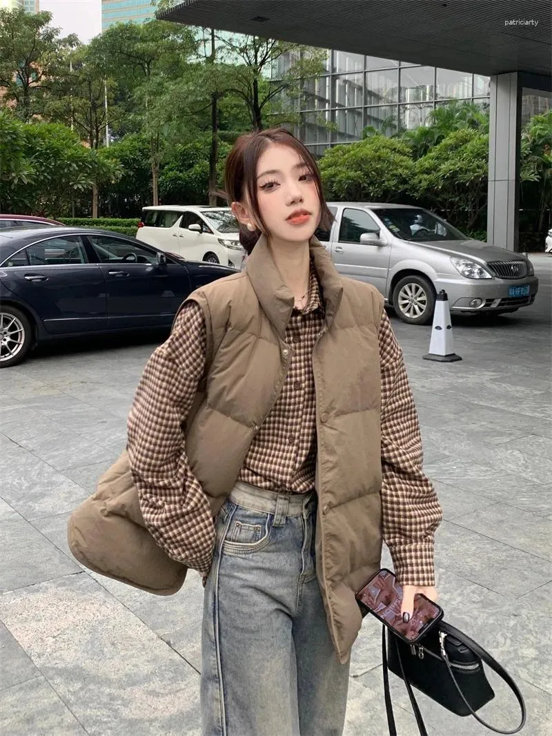 Women's Blouses 2023 Winter Korean Fashion Loose Cotton Coat Vest Tank Top Kam Shoulder Casual Checkered Shirt Female Clothes