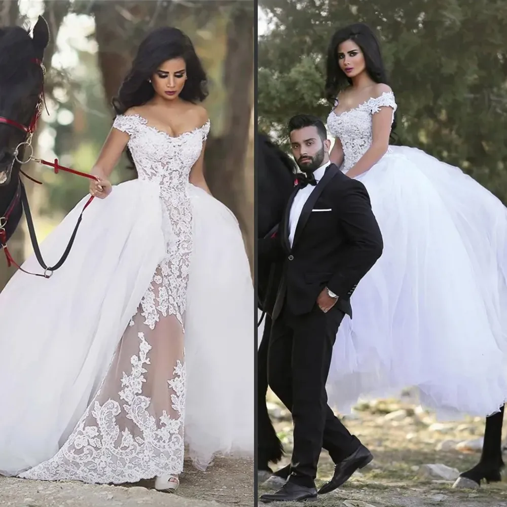 Stunningbride 2024 gaine appliquée de la robe de mariée en dentelle épaule avec vestidos de jupe détachable de festa curto e elegante para casamento