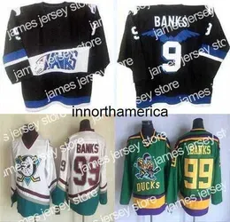 Hockey Jerseys Men's Vintage Mighty Ducks Movie Jersey Hawks 9 Adam Banks Stitched Embroidery Hockey Jerseys Black White Green