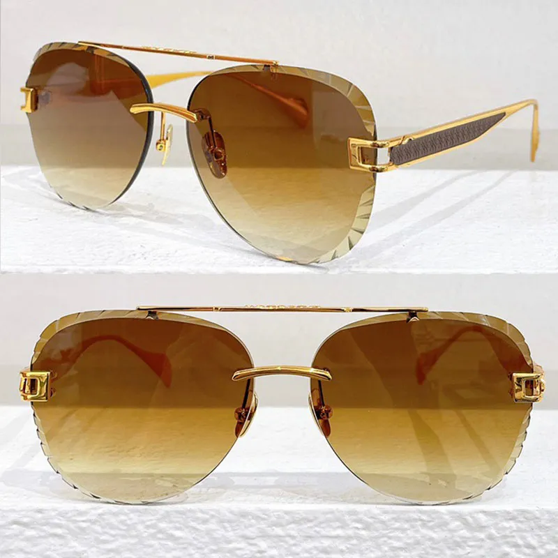 2024 Season Mens Luxury Fashion Brand Sunglasses for Men Women Frameless Yellow Legs oval Yellow Lenses Modern Fashion sunglasses with box Z060