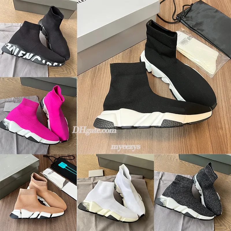 Paris Speed 1.0 Designer-Freizeit-Sockenschuhe, hochwertige, bequeme Sohle, atmungsaktiv, für Herren und Damen, Plattform, Hommes Mesh-Trainer, schwarzer Glitzer-Strick-Triple-Walking-Sneaker