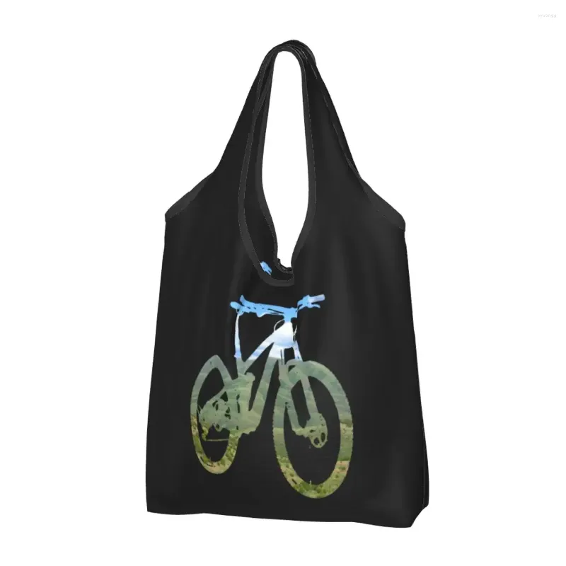 Shopping Bags Large Reusable Mountain Bike And Sky MTB Collection Grocery Bag Recycle Foldable Washable Fits In Pocket