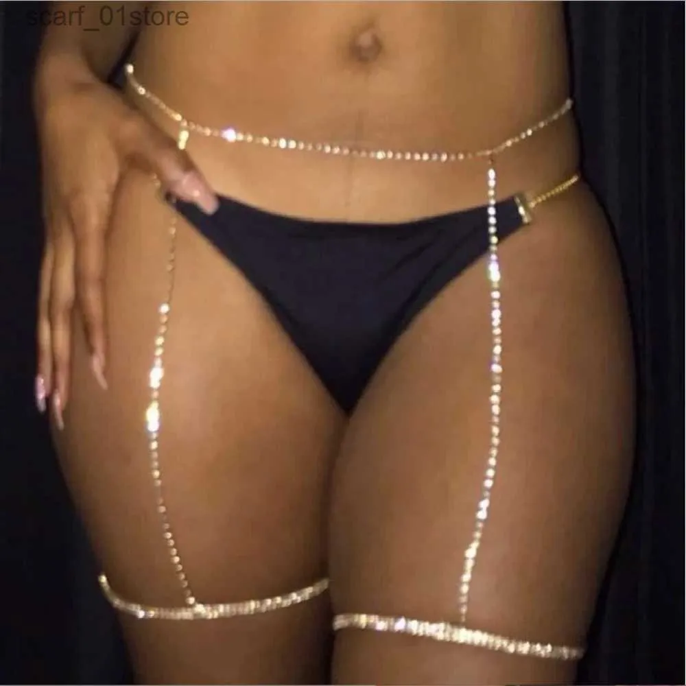 Chaîne de taille ceintures de luxe sexy fête cristal cuisse jarretières chaîne de jambes or argenté couleur strass à lagge la taille de la taille pour femmes bikini bo joelryl231221