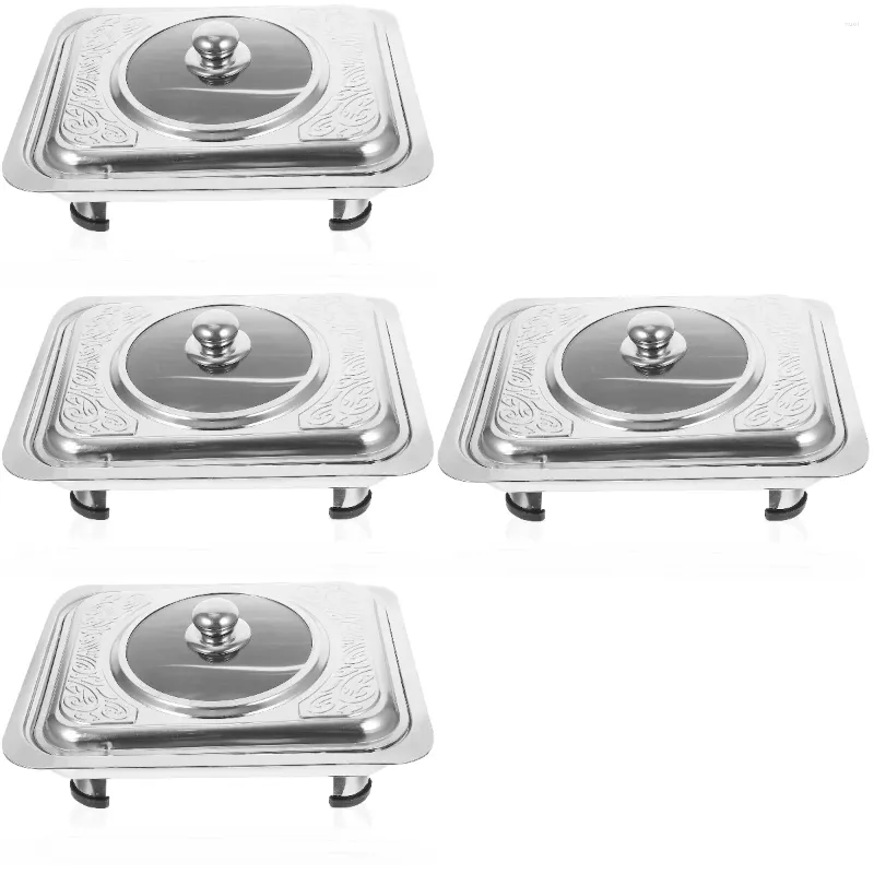 Conjuntos de louça 4 pcs aço buffet cozinha titular bandejas de frutas isolamento placa de metal inoxidável servindo pan banquete aquecimento