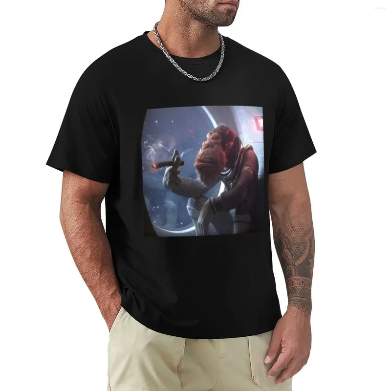 Herrtankstoppar apa röker en i rymd t-shirt söta kläder kort ärm tee män t-shirt