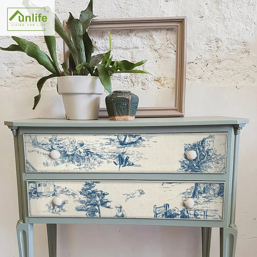 Funlife Sensed Toile de Jouy Wallstickers قابل للإزالة الأثاث الورقي خلفية ملصقات خزانة ملابس مقاومة للماء 231220