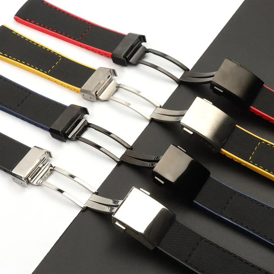 22mm 24mm 블랙 브레이슬릿 나일론 실리콘 고무 시계 밴드 스테인리스 버클에 맞는 Brei-Tling Watch Strap240u