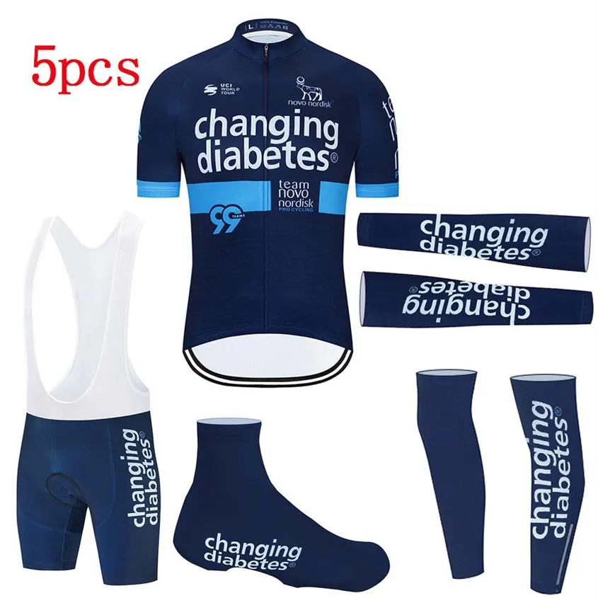 2021 Mavi Değişen Yaz Profesyonel Takım Bisiklet Jersey Erkekler MTB Bisiklet Şortları 5 PCS Tam Set Hızlı Kuru Bisiklet Aşınma Ropa Ciclsmo284b