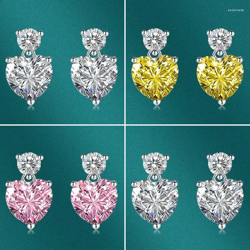 Orecchini a bottone Moda Donna Argento 925 Moissanite Cuore trafitto Squisiti zirconi colorati a forma di cuore Regali romantici versatili