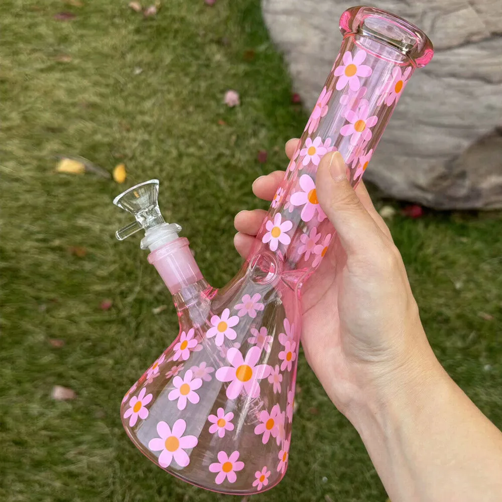 Bong d'acqua retrò margherite da 10 pollici downstem perc giacche di vetro per olio rosa tamponi per olio gorgogliatore