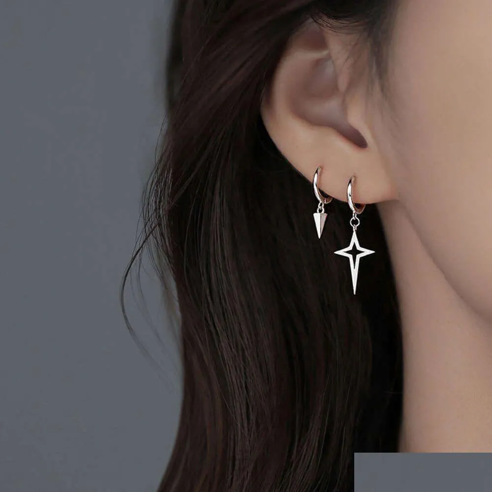 Charm Asymmetric Conical Four Corner Star Female Ear Buckle Instagram Style Niche Fashion Light Minimalist Design Feel Earrings Drop D Dhtpq