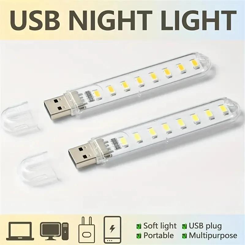 1pc LED -Nachtlicht, USB -Stecker Mini -Buchlichter Schlafzimmer Dekor Licht 8LED Tragbare Lesungschischlampen für Laptop -Tastaturbeleuchtung