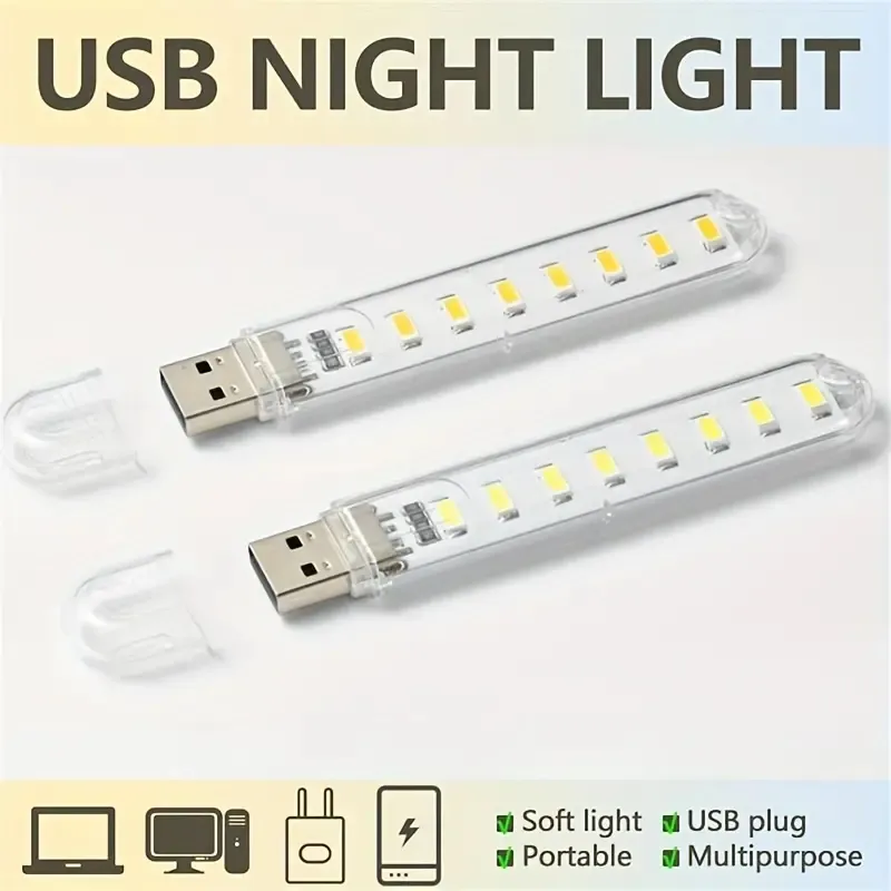 1pc luce notturna a LED, presa USB Mini luci da libro Decorazioni per la camera da letto Lampade da lettura portatili 8LED per illuminazione della tastiera del laptop