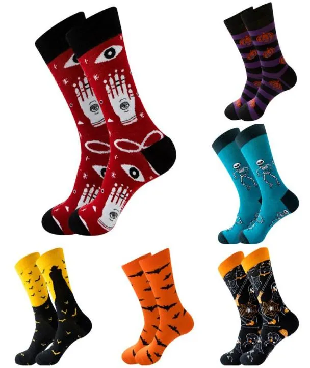 Männer039s Socken Hip Hop Halloween Frauen Männer Middle Herbst und Winter Baumwollskelett Alien Pumpkin Crew Monster Fledermäuse Funny Sock5591465