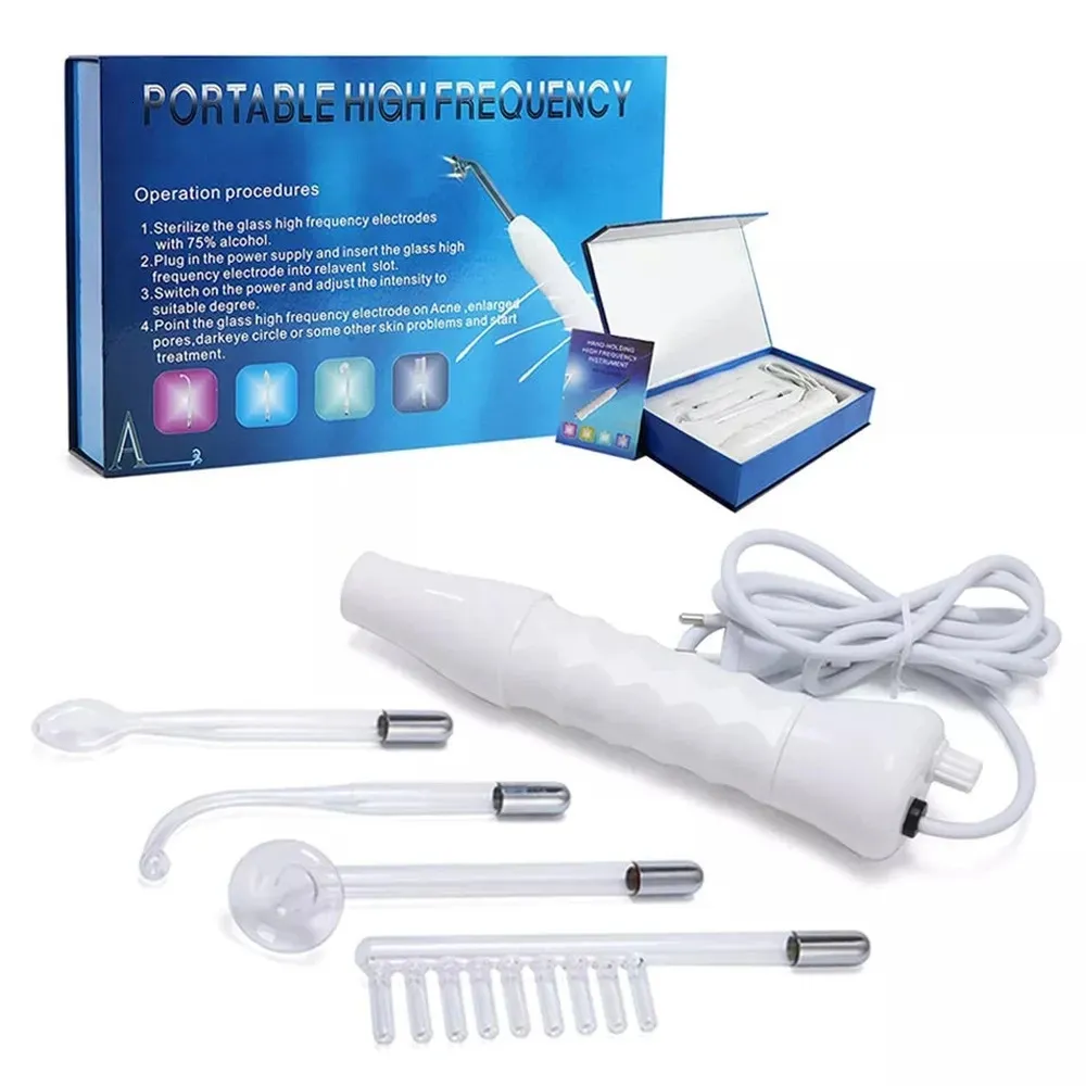 4 In 1 High Frequency Wand Portable Electrotherapy Glass Tube Electrode Therapy Wand Face Care Acne Spot Remover 231220