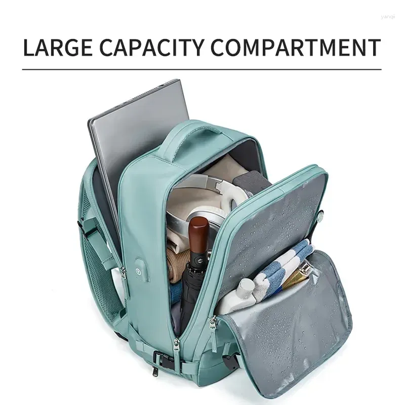 学校のバッグ女性ラップトップバックパック15.6インチ10代の女の子USB充電独立靴バッグ旅行バックパック屋外モキラ