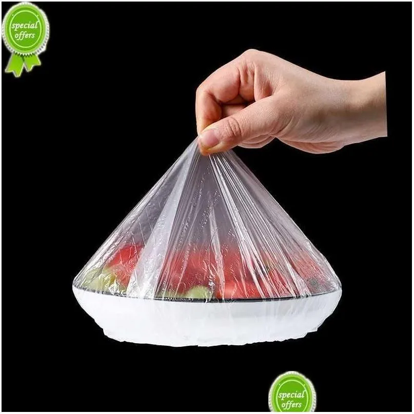 Food Savers & Storage Containers New 100Pcs Disposable Pe Elastic Fresh-Kee Er Refrigerator Food Anti-Flavor Film For Kitchen Fresh Se Dhj0R