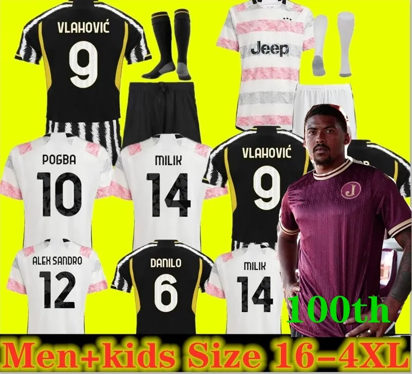 جماهير لاعبي كرة القدم قمصان 2023 2024 Home Away Milik Di Maria Vlahovic Kean Pogba Chiesa McKennie Locatelli Top Jerseys 23 24 Kits Men and Kids Unifor Juventus