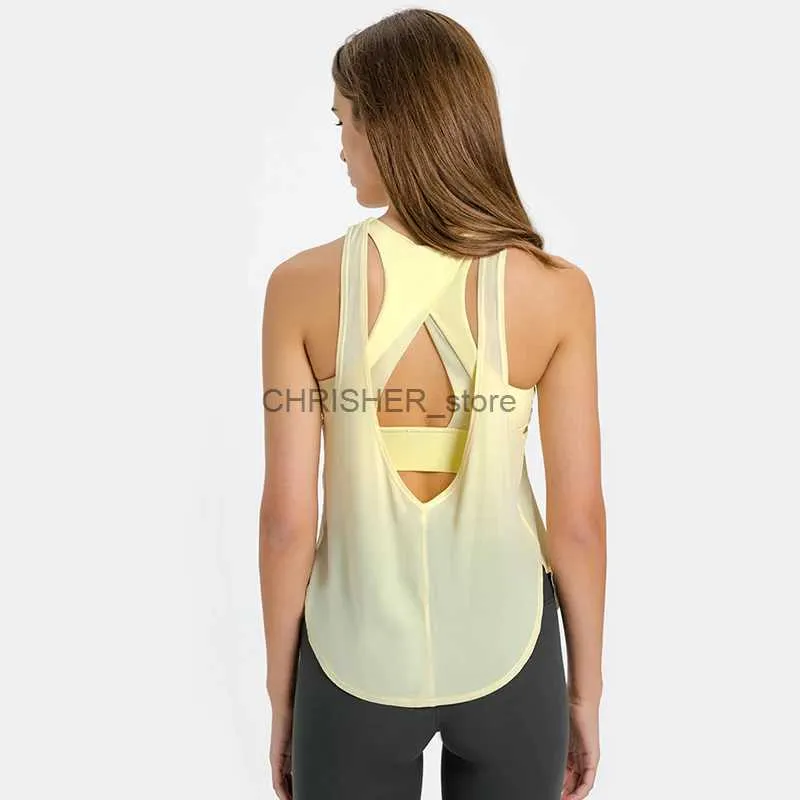 Yoga outfit Zenyoga 2in1 Back Open Lightweight Yoga Sport Tank Topps Women Racerback Cutout Workout Fitness Running Vest med inbyggd BRAL231221